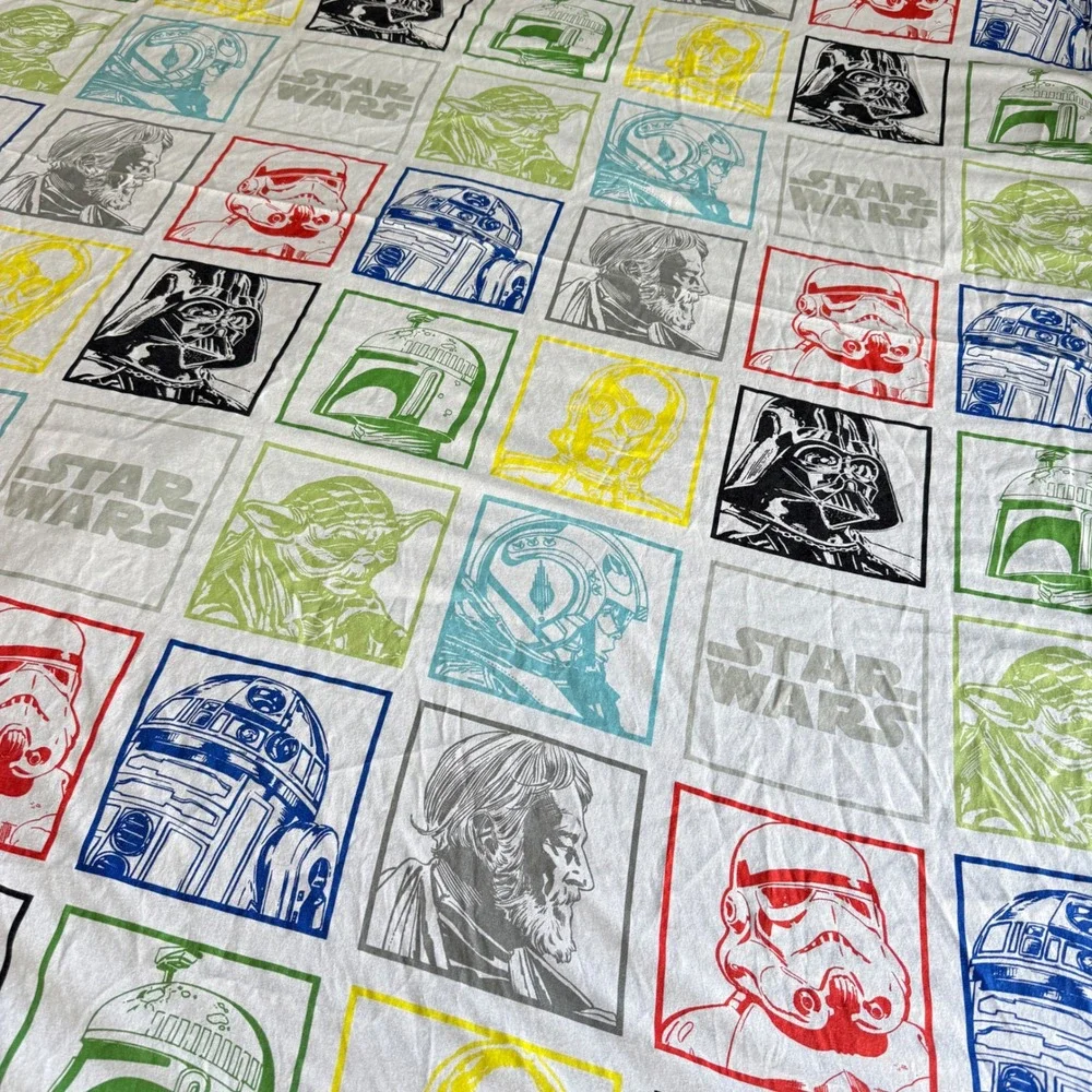 Y2K Star Wars Bedding Sheet Set Kids Twin White Multicolor Character Grid